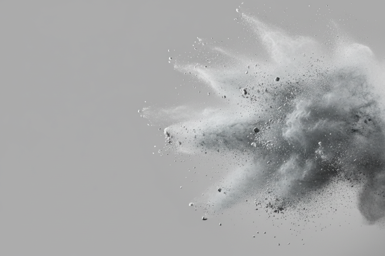 grey background with powder on the right exploding